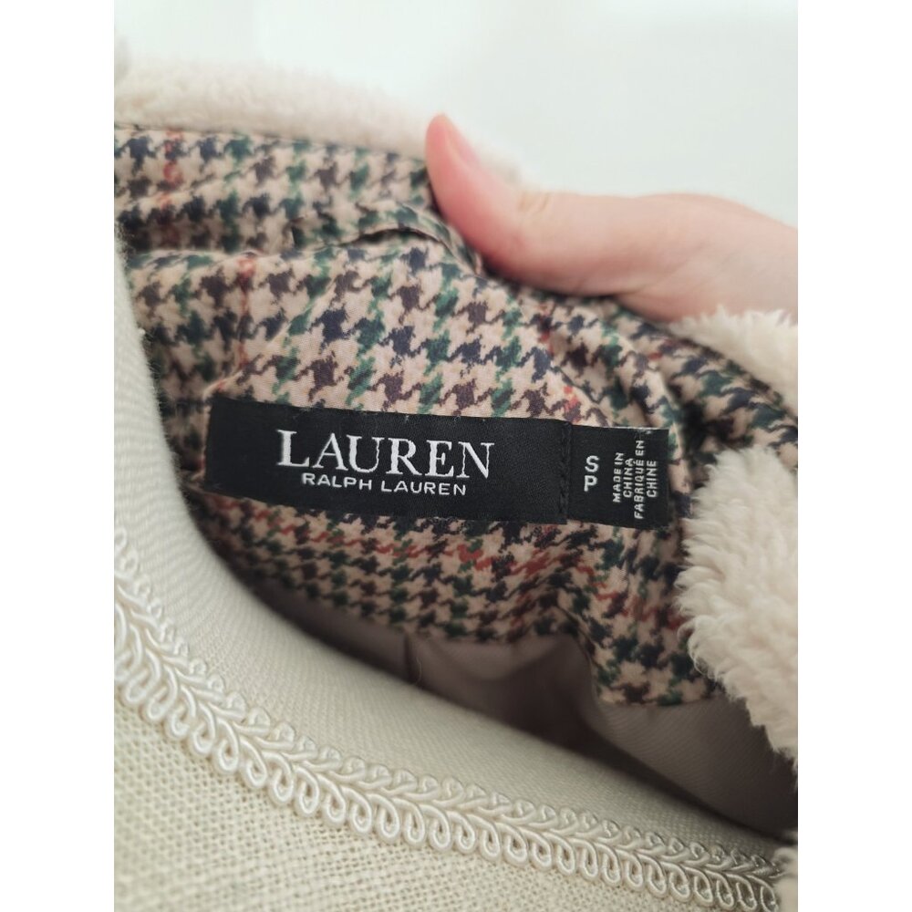 Lauren Ralph Lauren Houndstooth Quilted Jacket S Brown Green Faux Sherpa Collar - Picture 8 of 14